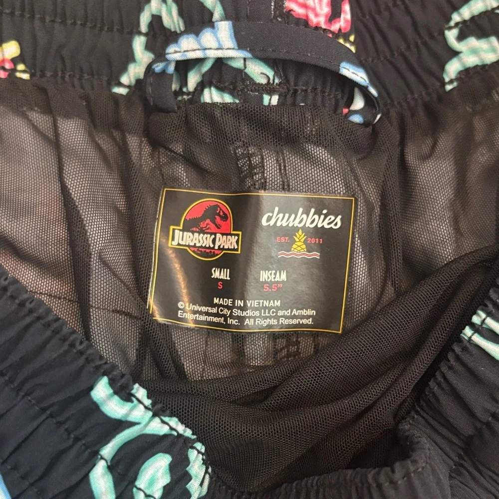 Jurassic Park Black Neon Logo Swim Shorts Chubbies S 5.5 inseam